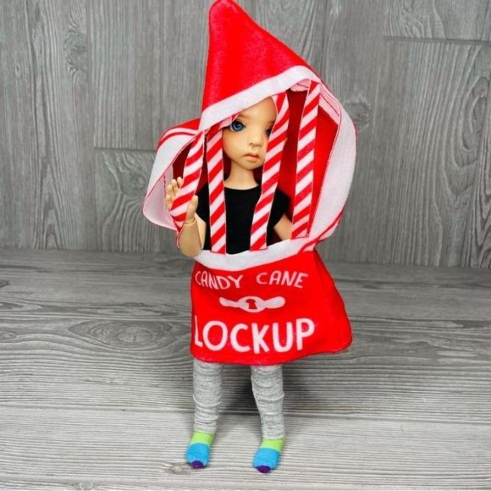 Elf costume , holiday helper costume elf lock up / jail time out  Christmas prop